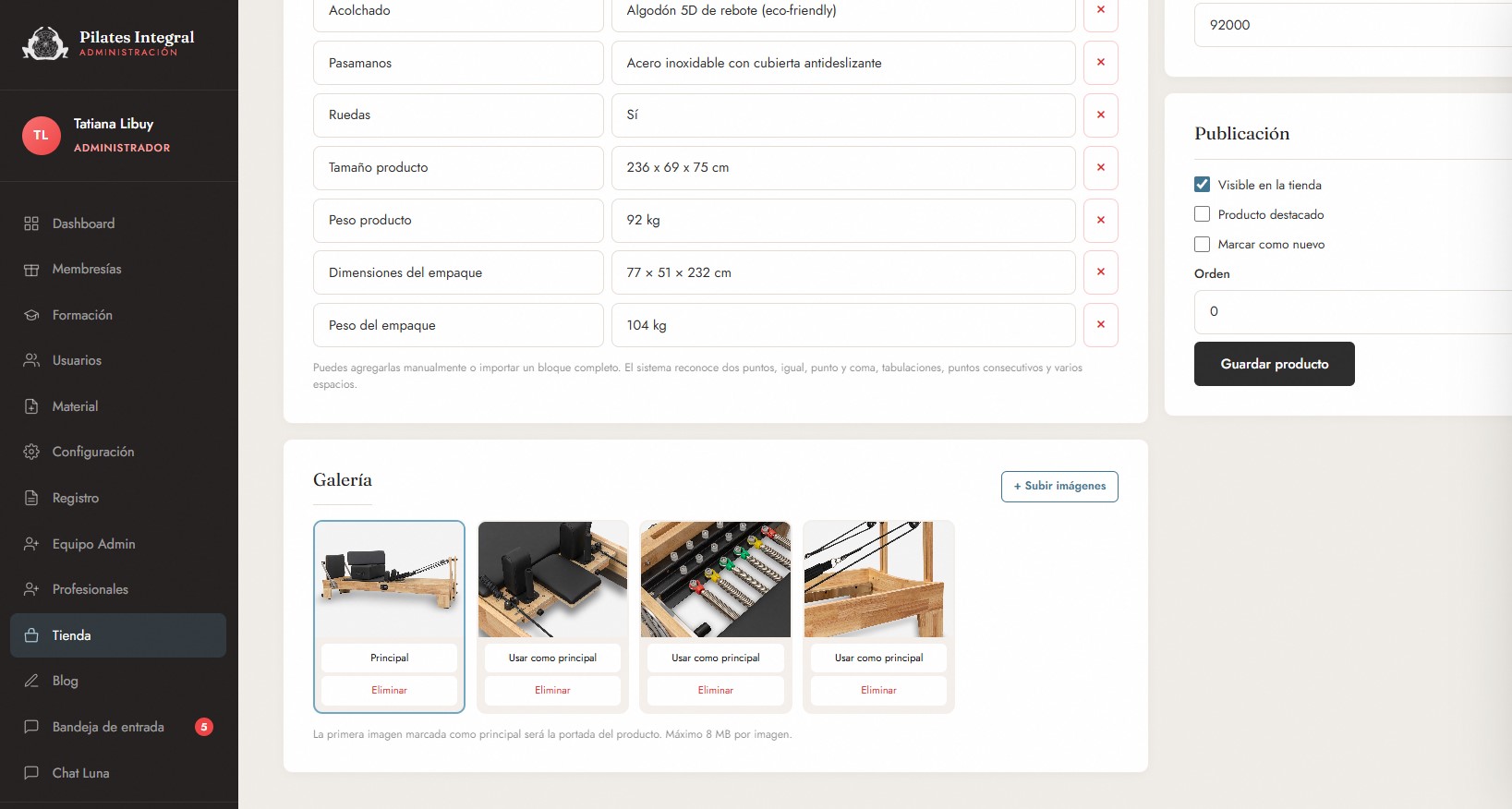 Administración del Shop